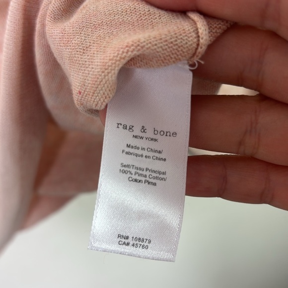 Rag & Bone 100% Pima Cotton Cream Pinkish Vneck Pullover Sweater size Medium - Picture 4 of 7